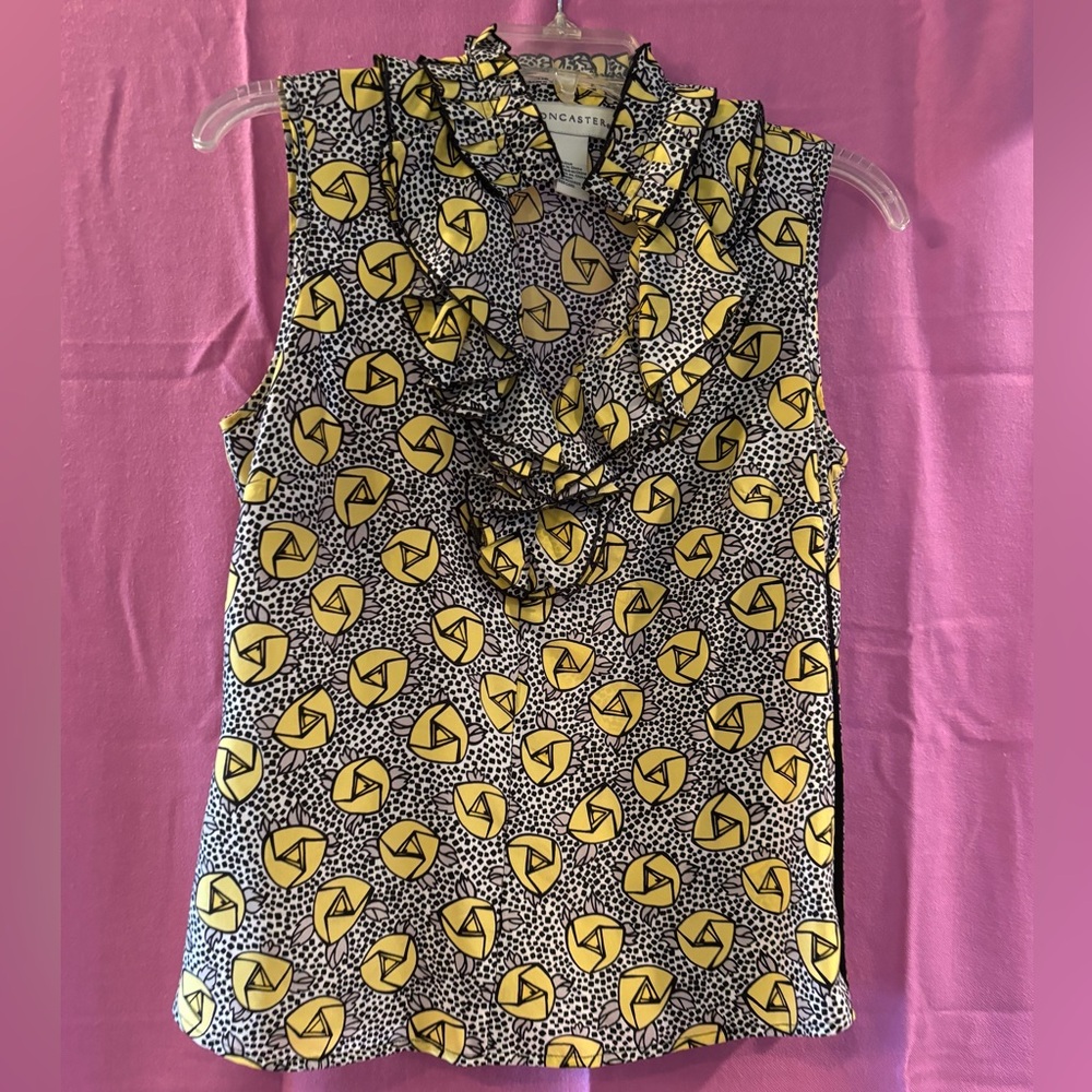 Doncaster 100% silk Women's Yellow and Black Sleeveless Top Size S